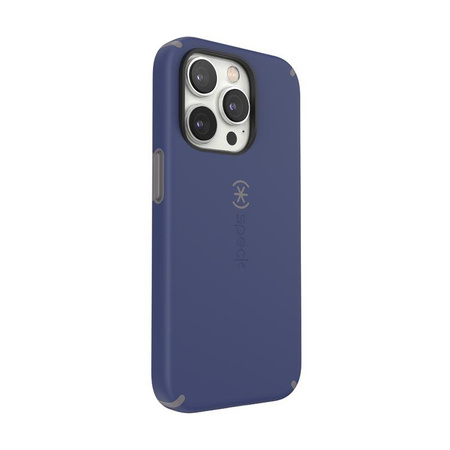 Speck CandyShell Pro + MagSafe - Coque pour iPhone 14 Pro avec revêtement MICROBAN (Bleu de Prusse / Gris nuageux)