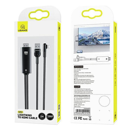 USAMS US-SJ442 - Câble HDMI - Lightning 2m (noir)