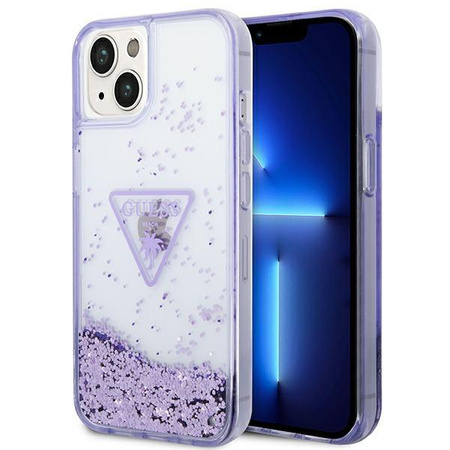 Guess Liquid Glitter Triangle Logo Case - Étui pour iPhone 14 (violet)