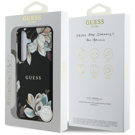 Guess szemcsés nyomtatott virágmintás MagSafe - tok Samsung Galaxy S25 (fekete)