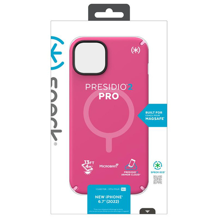 Speck Presidio2 Pro + MagSafe - pouzdro pro iPhone 15 Plus / 14 Plus s povrchovou úpravou MICROBAN (Digitalpink / Blossompink / White)