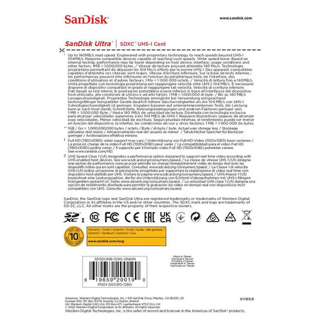 SanDisk Ultra SDXC - Karta pamięci 128 GB Class 10 UHS-I 140 MB/s