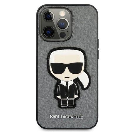 Karl Lagerfeld Saffiano Ikonik Patch - Etui iPhone 13 Pro Max (srebrny)