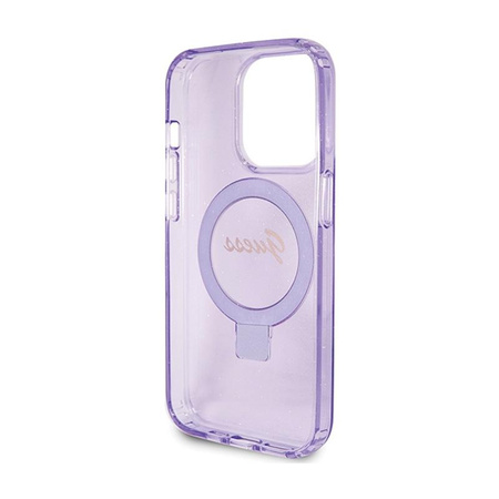 Guess Ring Stand Script Glitter MagSafe - iPhone 15 Pro Max Case (purple)