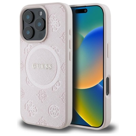 Étui Guess Saffiano Peony Classic Logo MagSafe - iPhone 16 Pro Max (rose)