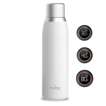 PURO Smart Bottle - Termo láhev 500ml INOX s chytrým LED uzávěrem (bílá)