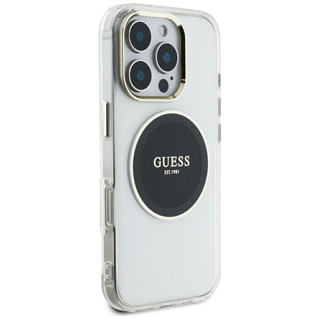 Guess IML Metallfarbener Kreis Klassisches Logo MagSafe - Gehäuse für iPhone 16 Pro Max (schwarz)