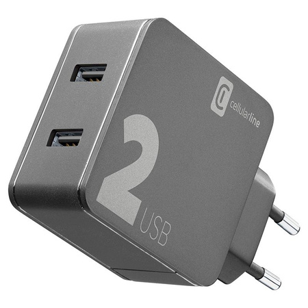 Cellularline Multipower 2 - chargeur secteur 2x USB-A 12W + 12W (noir)