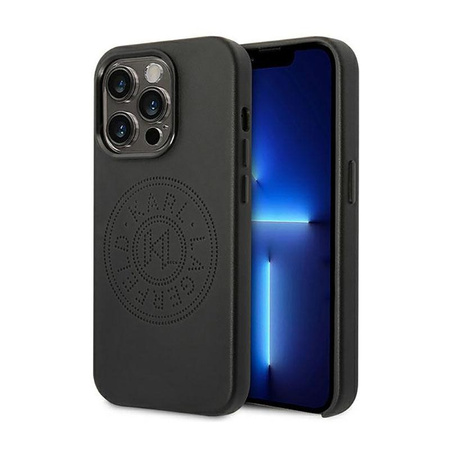 Karl Lagerfeld Leather Perforated Logo Case - Coque pour iPhone 14 Pro (noir)