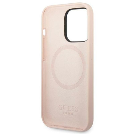 Guess Silicone Logo Plate MagSafe - pouzdro pro iPhone 14 Pro Max (růžové)