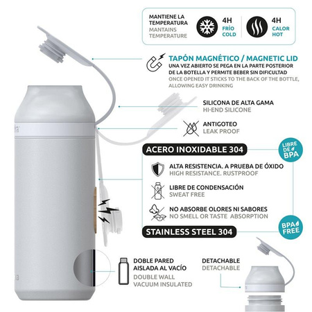 Quokka Mineral Steel - Bouteille thermique en acier inoxydable avec fermeture magnétique 430 ml (Geo)