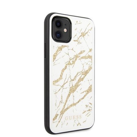 Guess Marble Glass Gold Glitter - pouzdro pro iPhone 11 (bílé)