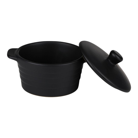 Alpina - Ceramic ovenproof dish with lid, round, 13x10 cm, 210 ml (black)