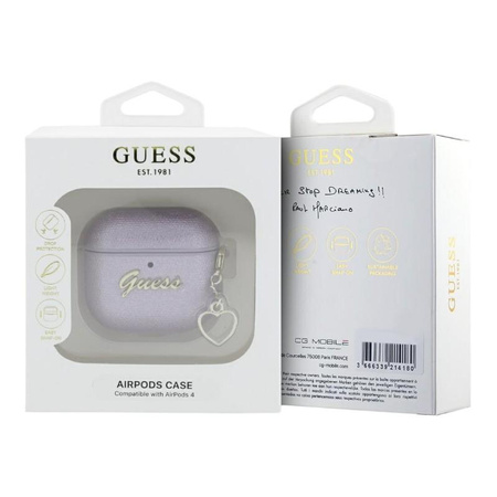 Guess Metallic Script Charm - Étui AirPods 4 (violet)