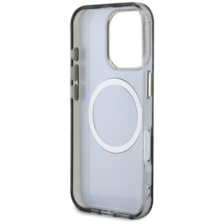 Guess Glitter Flowers Triangle Buttons MagSafe - pouzdro pro iPhone 16 Pro Max (černé)