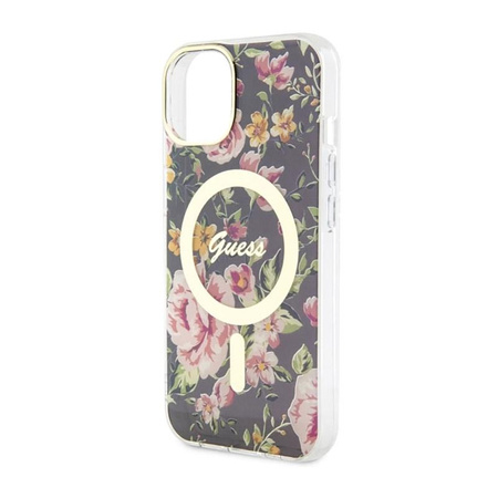 Guess Flower MagSafe - pouzdro pro iPhone 14 Plus (černé)