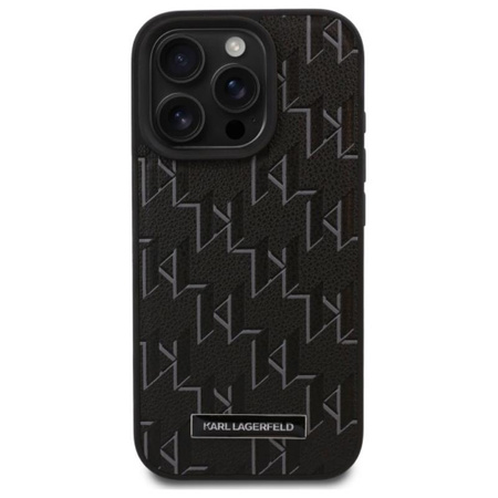 Karl Lagerfeld Leather Monogram Metal Logo MagSafe - Hülle für iPhone 16 Pro Max (schwarz)