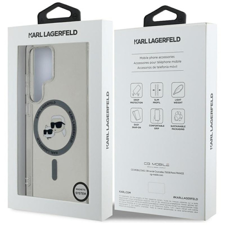 Karl Lagerfeld Button Karl & Choupette Heads Logo imprimé MagSafe - Étui Samsung Galaxy S25 Ultra (noir)