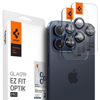 Spigen Optik Pro GLAS.TR EZ Fit Camera Protector 2-Pack - Objektívvédő üveg iPhone 15 Pro / 15 Pro Max / iPhone 14 Pro / 14 Pro Max (2 db) (kék Ti