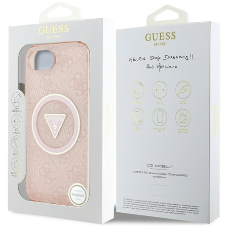 Guess IML Metal Glitter 4G Circle Triangle MagSafe - Hülle für iPhone 16e (rosa)
