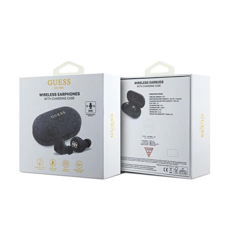 Guess 4G Metal Logo - TWS ENC Casque Bluetooth + étui de chargement (noir)
