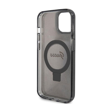 Guess Ring Stand Script Glitter MagSafe - iPhone 15 Plus tok (fekete)