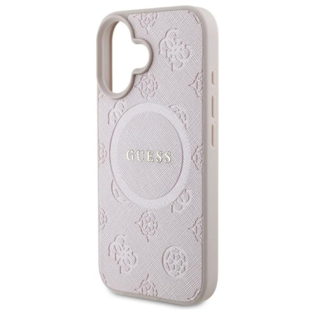 Guess Saffiano Pfingstrose Classic Logo MagSafe - iPhone 16 Tasche (rosa)
