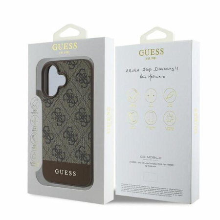 Guess 4G Bottom Stripe – Pouzdro pro iPhone 16 (hnědé)