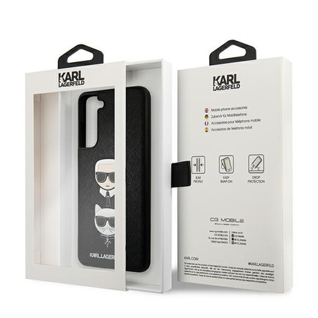 Karl Lagerfeld Saffiano Karl & Choupette fejek - Samsung Galaxy S21 FE tok (fekete)