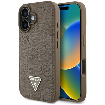 Guess genarbte Heißprägung Pfingstrose Dreieck Logo MagSafe - iPhone 16 Tasche (braun)