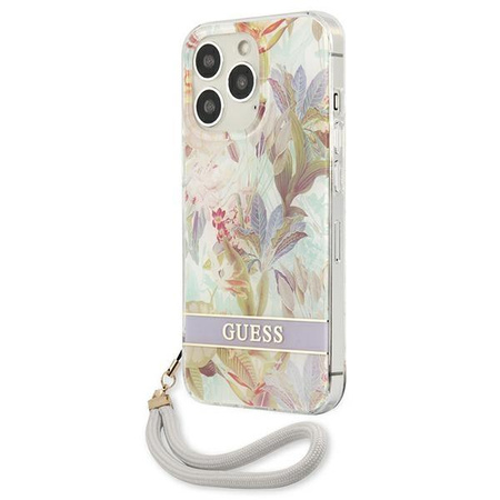 Guess Flower Cord - Case with Lanyard iPhone 13 Pro Max (Purple)