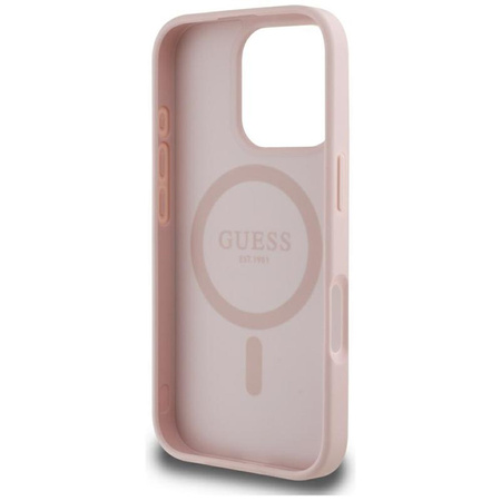 Guess Grainé Hot Stamp Peony Triangle Logo MagSafe - Coque pour iPhone 16 Pro Max (rose)