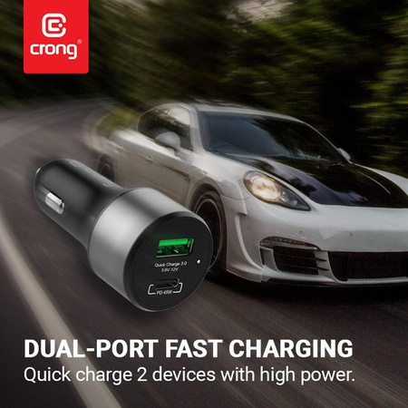 Chargeur de voiture Crong Power 63W - USB-C PD 45W + USB QC 3.0 18W (noir)