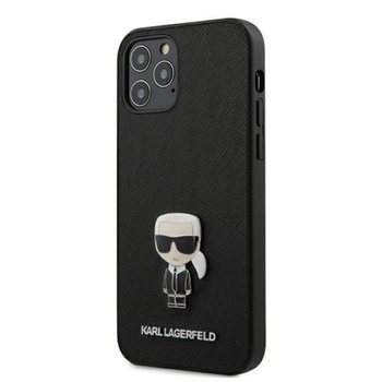 Karl Lagerfeld Saffiano mit Pin Ikonik - iPhone 12 / iPhone 12 Pro Tasche (schwarz)