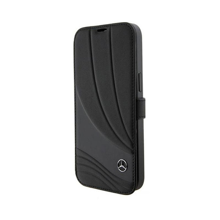 Mercedes Booktype Leather Wave Pattern - iPhone 15 Pro Case (black)