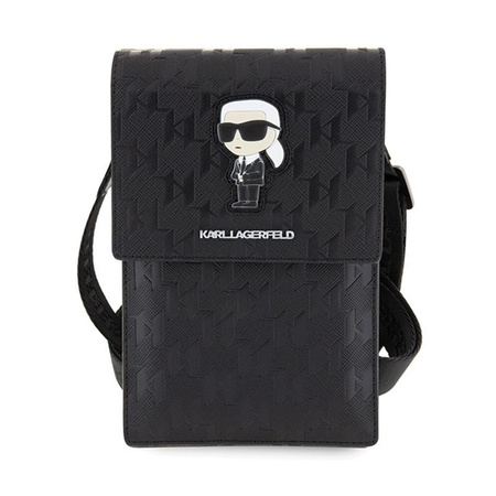 Karl Lagerfeld Saffiano Monogram Iconic - Crossbody taška na telefon (černá)