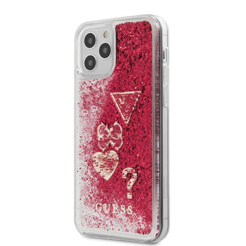 Guess Liquid Glitter Charms - iPhone 12 / iPhone 12 Pro Case (raspberry)