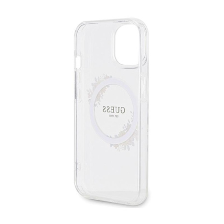 Guess IML Flowers Wreath MagSafe - Hülle für iPhone 15 (Transparent)