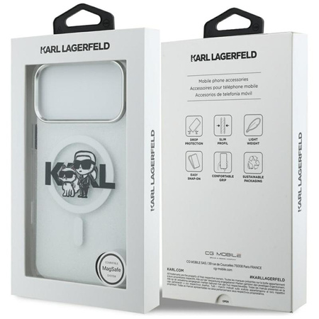 Karl Lagerfeld IML Glitter Karl & Choupette Sketch Logo MagSafe - Hülle für iPhone 17 Pro Max (transparent)