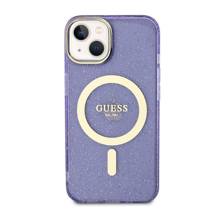 Guess Glitter Gold MagSafe - Coque pour iPhone 14 Plus (Violet)