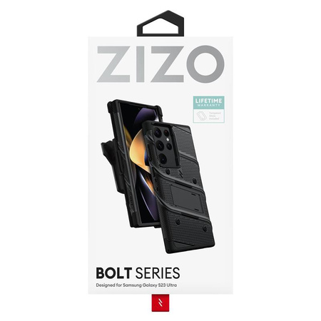 ZIZO BOLT Series - Armored case for Samsung Galaxy S23 Ultra with 9H glass for screen + holder with stand (black)
