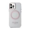 Pouzdro Guess Metal Outline MagSafe - iPhone 12 / iPhone 12 Pro (průhledné / růžové)