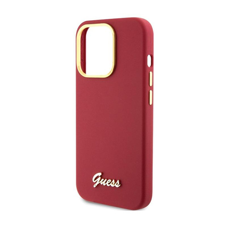 Guess Silicone Script Metal Logo & Frame - Coque iPhone 15 Pro (magenta)