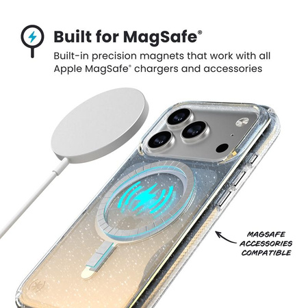 Speck Presidio Lux MagSafe - Custodia per iPhone 17 Pro (Glitter Hyper Mirror / Argento metallizzato)