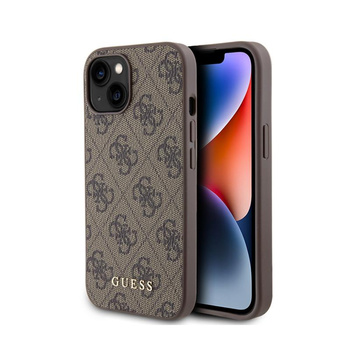 Guess 4G Metal Gold Logo - pouzdro pro iPhone 15 (hnědé)