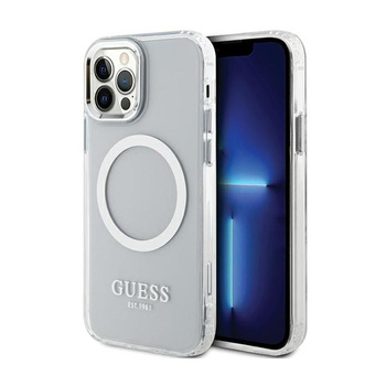 Guess Metal Outline MagSafe - Coque iPhone 12 / iPhone 12 Pro (Transparent / Argent)