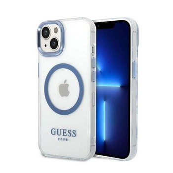 Guess Metal Outline Magsafe - Coque pour iPhone 14 Plus (transparent / bleu)
