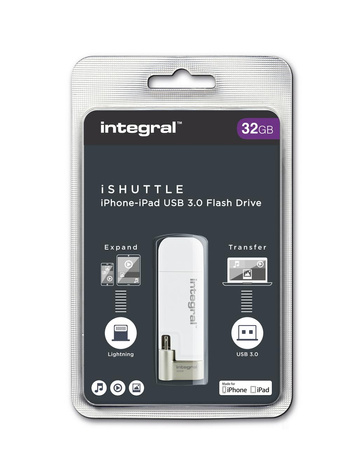 Integrální iShuttle - paměťová karta s kapacitou 32 GB a certifikací MFi pro konektory USB a Lightning