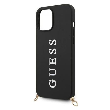 Guess HC Silicone Printed Logo + Strap - pouzdro s odnímatelnou šňůrkou na iPhone 12 Pro Max (černé)