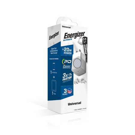 Energizer Ultimate - Multiplug EU / UK / US GaN 20W PD síťová nabíječka (stříbrná)